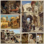 Retro Old Arab Syria Middle Eastern Street Market Life Mosque Landscape Art Poster Canvas Painting Wall Print Picture Home Decor