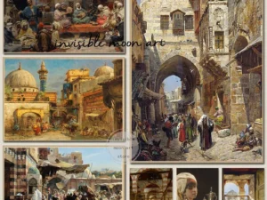 Retro Old Arab Syria Middle Eastern Street Market Life Mosque Landscape Art Poster Canvas Painting Wall Print Picture Home Decor