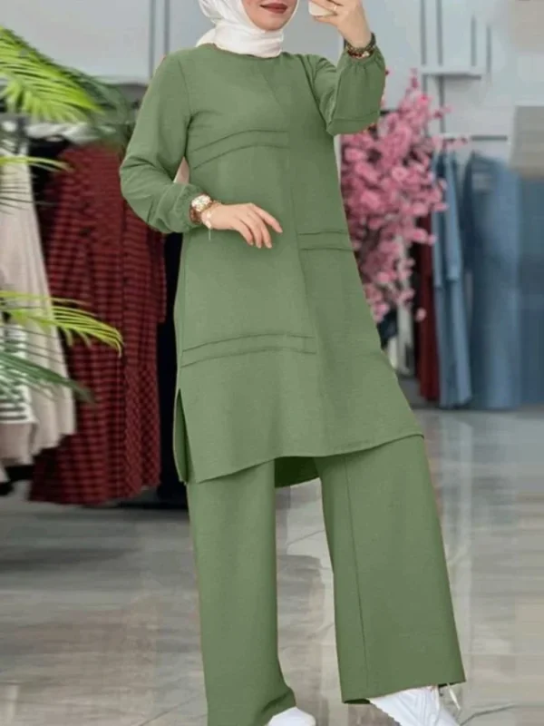 Ramadan Two Piece Sets Shirt Dress &Pants Women Muslim Suits Shirt Blouse Musulman Ensembles Moroccan Kaftan Islamic Dress Sets - Image 3