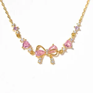 Y2K Exquisite Sweet Pink Zircon Bowknot Love Heart Chain Bracelet For Women Girls Party Birthday Jewelry Gift - Image 5