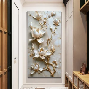 Vintage White Flower Canvas Painting Retro Magnolia Flower Wall Arts Lily Floral Posters Prints Home Porch Wall Decor No Frame - Image 4