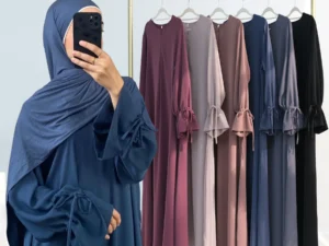 Ramadan Eid Plain Black Abaya Dubai Women drawstring Islam Muslim Maxi Kaftan Dress Kebaya Caftan Marocain Robe Femme Musulmane