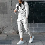 Men's Long Sleeve T-shirts and Pants Two Piece Black White Classical 3D Printed Men's Sets Casual Suit nike tech fleece