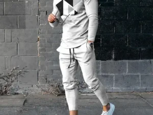 Men's Long Sleeve T-shirts and Pants Two Piece Black White Classical 3D Printed Men's Sets Casual Suit nike tech fleece