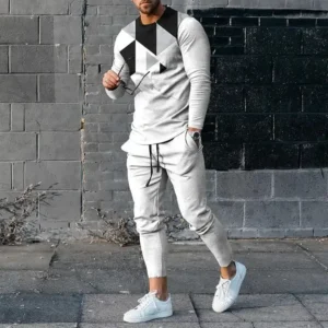 Men's Long Sleeve T-shirts and Pants Two Piece Black White Classical 3D Printed Men's Sets Casual Suit nike tech fleece