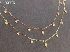 KUGG 100% 18K Yellow/Rose Gold Necklace Women 0.32carat Real Natural Diamond Necklace Fashion Design High Wedding Jewelry