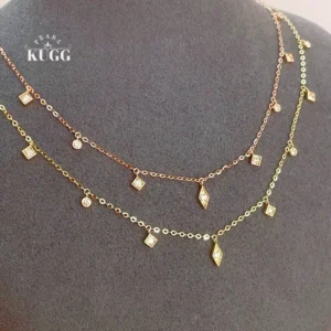 KUGG 100% 18K Yellow/Rose Gold Necklace Women 0.32carat Real Natural Diamond Necklace Fashion Design High Wedding Jewelry