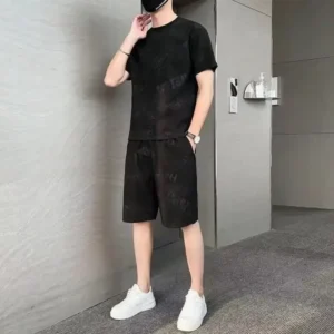 Ice Silk Sports Set for Men Summer Breathable Running Fitness Short Sleeve Shorts Casual Two Piece Set Cross-Border - Image 3
