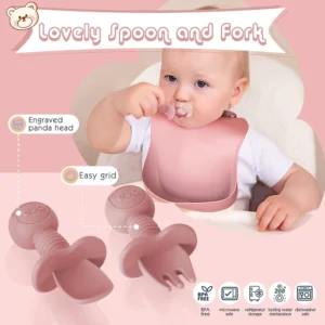 Children's Dishes Set Baby Silicone 6/8-piece Tableware Set Suction Cups Forks Spoons Bibs Straws Cups Mother and Baby Supplies - Image 3