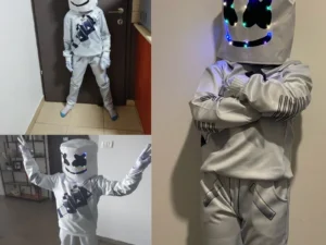 LED Marshmallow Boys Girls Mask For Dance Clown Cosplay Clothes Halloween Christmas Costume Party Game Fortnites Costumes Suit
