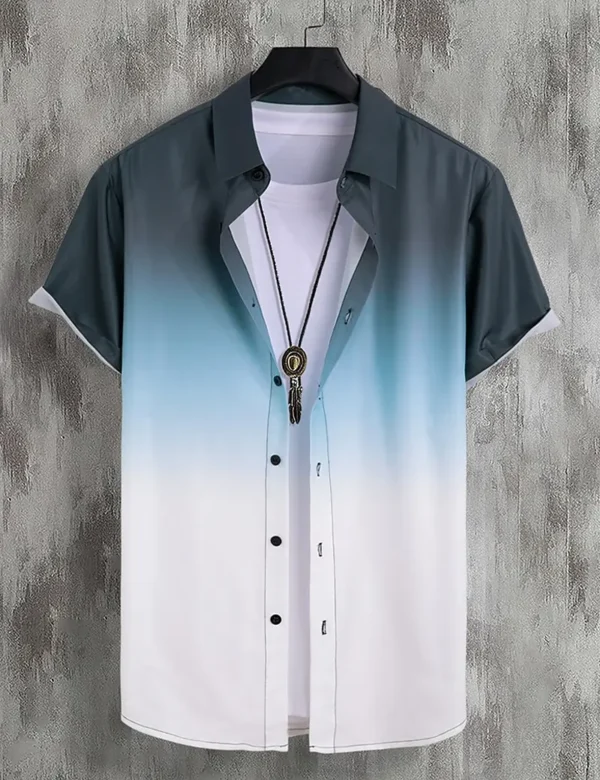 New Simple Gradient Hawaiian short-sleeved Top Casual Beach Buttoned Lapel short-sleeved Shirt Comfortable men's Shirt - Image 6