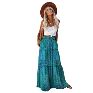 2023 Amazon New Bohemian Style Skirt Casual High-Waisted Long Dress Manufacturer Direct Supply Loose-Fit European Fashion - Image 6