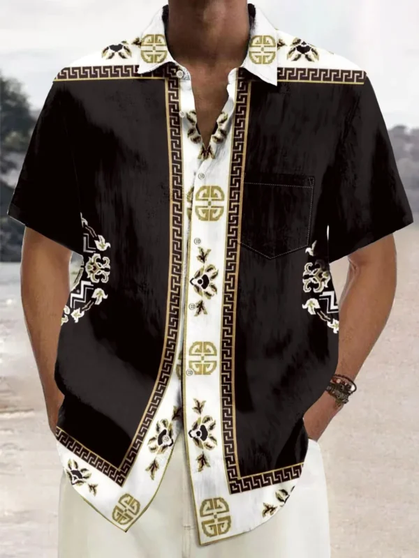 Mens Shirt Short Sleeve Casual Vintage Ethnic Print Button Shirt Summer Beach Shirt Camping Shirt Short Sleeve Mens Formal Shirt - Image 3