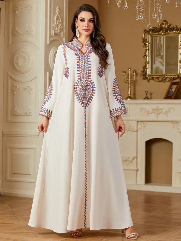 2025 Siskakia Ramadan Muslim Women's Embroidered Loose abaya Dresses For Women Gala Morocco Dubai Elegant Casual Kaftan - Image 3