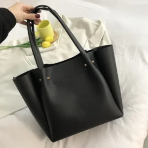 Fashionable PU Leather Tote Bag Women's Multi-purpose Shoulder Handbag Bucket Shape Soft Polyester Lining Zipper Closure - Image 3