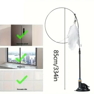 Cat Teaser Toy - Interactive Bell & Feather Wand - Long Suction Cup Pole for Exciting Playtime Adventures - Ultimate Cat Toy - Image 3