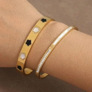 RAKOL Miniamlist Five Leaf Flower Inlay 316L 18k Gold Plated Bracelets For Women Stainless Steel Jewelry Street Style Bracelets - Image 6
