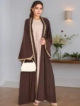 Muslim Womens Abaya with Gold Heart Loose Robe Dress Ideal for Islamic Modest Fashion Daily Wear Prayers Weddings Religiou Event