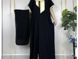 African Abayas New For Women Pure Color Cotton Islam Kaftan Maxi Short Sleeves Dresses Femme Muslim Casual Robe With Headscarf