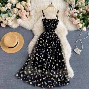 YuooMuoo Women Dress 2025 New Korean Fashion Floral Print Spaghetti Straps Mesh Party Dress Vacation Style Lady Beach Vestidos - Image 3