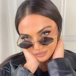 Metal Women Simple Trend Sunglasses Men 2025 New Half Frame Diamond Shaped Sunglasses Dopamine Small Frame Outdoor Sunglasses - Image 4