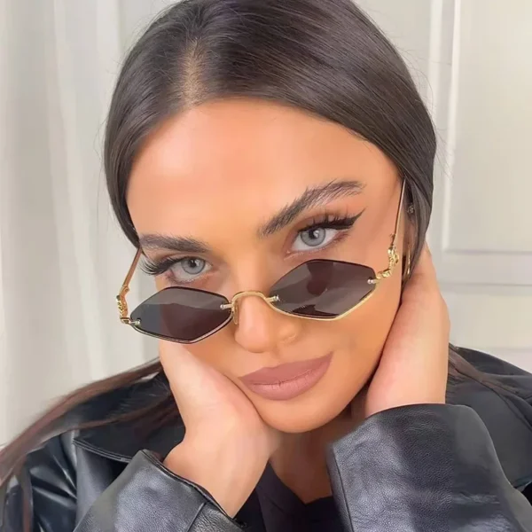 Metal Women Simple Trend Sunglasses Men 2025 New Half Frame Diamond Shaped Sunglasses Dopamine Small Frame Outdoor Sunglasses - Image 4