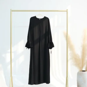 Ramadan Eid Plain Black Abaya Dubai Women drawstring Islam Muslim Maxi Kaftan Dress Kebaya Caftan Marocain Robe Femme Musulmane - Image 6