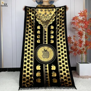 New Summer Short Sleeve Robe Cotton Loose Lady Dress With Big Scarf Gold Stamping Boubou Maxi Islam Women African Abaya Clothing - Image 3