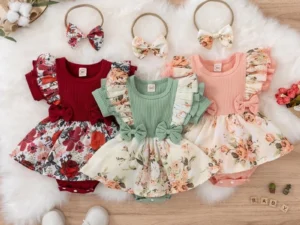 Summer Baby Girl Dress With Bowknot Striped Jumpsuit Cotton Dress For Newborn Floral Clothes Baby Crawling Clothes