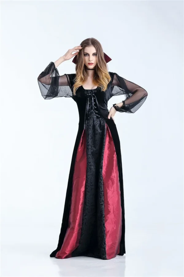 2018 New Vampire Queen Women's Long Dress Bat Cane Halloween Nightclub Bar Noble Uniform Dance Performance Costume - Image 4