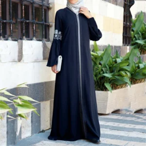 Abaya Maxi Dresses Women Vintage Dress Full Zip Up Floral Printed Muslim Elegant Long Dress Women Kaftan Islamic Clothes
