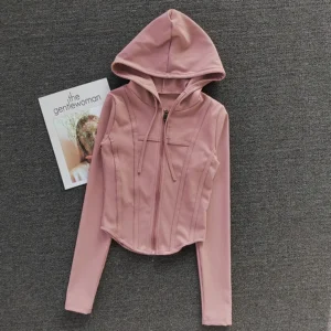 Women's Yoga Coat Short Sports jacket Fitness Yoga Shirt Cycling Running Coats Zipper jacket Hooded Long Sleeve Sports Jacket - Image 5