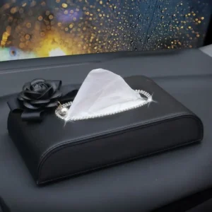 Diamond Flower Car Tissue Box Block Type Crystal Leather Auto Tissue Paper Holder for Styling Home Office Car Accessories - Image 4