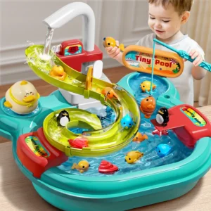 Children Puzzle Pretend Play Toys Dishwashing Basin Toys Gift Kitchen Interactive Toys 2-in-1 Slide Fishing Montessori Toys