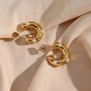 RAKOL New Chunky Stainless Steel Gold Plated Earrings For Women Irregular Pearl Zircon Paved Thick Statement Earring Jewelry - Image 4