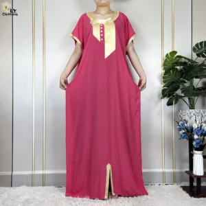 African Abayas New For Women Pure Color Cotton Islam Kaftan Maxi Short Sleeves Dresses Femme Muslim Casual Robe With Headscarf - Image 4