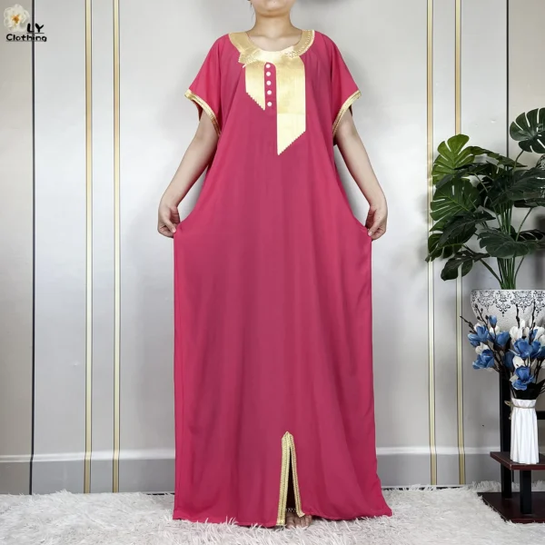 African Abayas New For Women Pure Color Cotton Islam Kaftan Maxi Short Sleeves Dresses Femme Muslim Casual Robe With Headscarf - Image 4