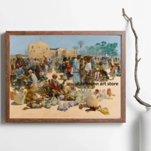Retro Old Arab Syria Middle Eastern Street Market Life Mosque Landscape Art Poster Canvas Painting Wall Print Picture Home Decor - Image 4