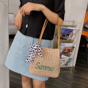 Summer Beach New Bucket Straw Woven Fashion Woven Women S Bag Hand Held Single Shoulder Shopping Bag - Image 5