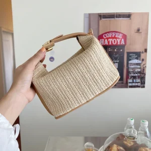Yogodlns Summer Small Straw Handbag Trendy Shoulder Bag Woven Bucket Crossbody Bag Casual Seaside Beach Bag Gilrs Handle Tote - Image 3