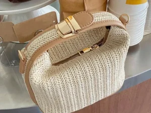 Yogodlns Summer Small Straw Handbag Trendy Shoulder Bag Woven Bucket Crossbody Bag Casual Seaside Beach Bag Gilrs Handle Tote