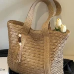 Fashion Large Capacity Fringe Pendant Handmade Straw Handbag Women Holiday Beach Casual Tote Top-Handle Bags Retro Shoulder Bags