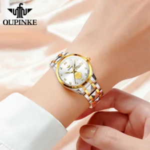 OUPINKE 3305 Womens Watch Luxury Mechanical Watch Tungsten Steel 50M Waterproof Day Date Watch Real Diamond Luck Watch Set - Image 4