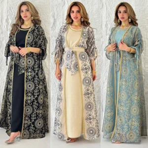 Ramadan Eid Djellaba Kimono Jalabiya Muslim Sets for Women Dubai Abaya Turkey Kaftan Robe Caftan Marocain Femme Islam Clothing