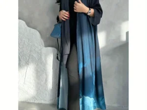Elegant Middle East Tie Dye Abaya Turkey Robe Loose Open Front Traditional Dress Outerwear One Piece No Scarf Included
