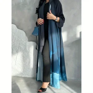 Elegant Middle East Tie Dye Abaya Turkey Robe Loose Open Front Traditional Dress Outerwear One Piece No Scarf Included