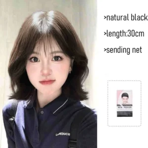 Wig women's full head covering, korean cute short hair, egg roll hairstyle, simulated human hair, natural high skull top short c - Image 6