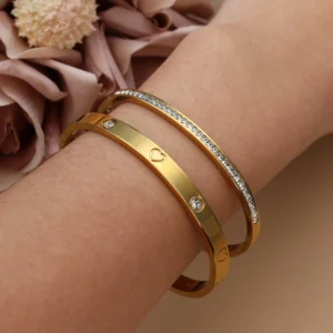 2PCS Fashion Stainless Steel Crystal Gold Color Bracelet Women Jewellery Bangle Party Gift XCB-017 - Image 7