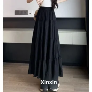 Summer New Women's Solid Color A- Line Midi Skirt Umbrella Skirt Long Cake Skirt Small Size Fashionable And Elegant - Image 6
