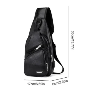 Simple and Fashionable Casual Solid Color PU Multifunctional USB Charging Zipper MEN'S Chest Bag Crossbody Bag for Commuting - Image 3